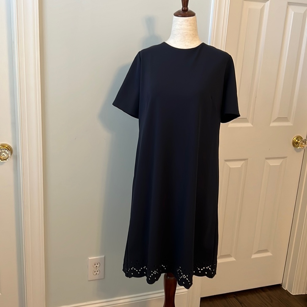 New Ann Taylor Navy Short Sleeve Dress w/ hem cutout detail.